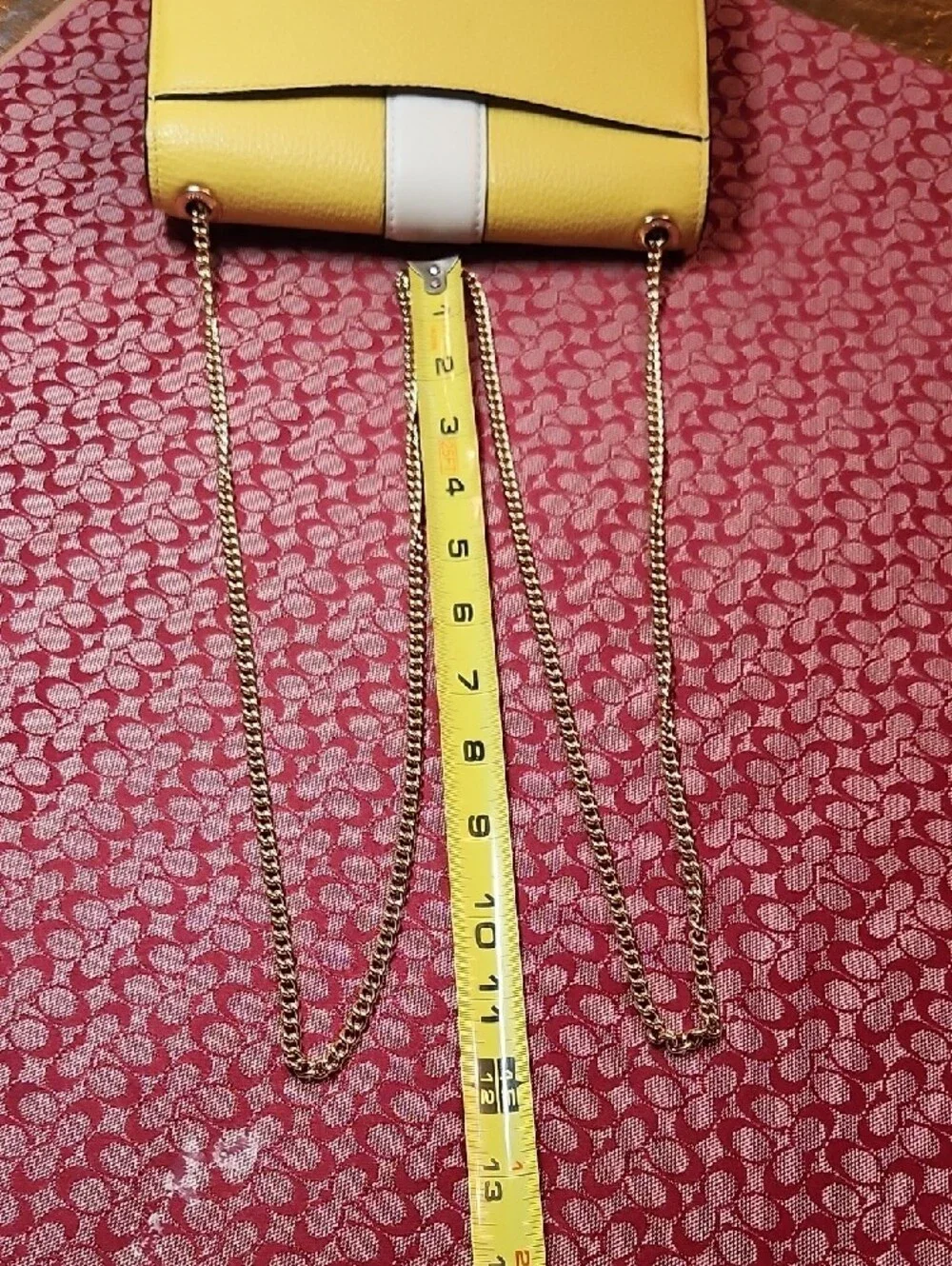 Coach Yellow and White Leather Crossbody with Gold Chain